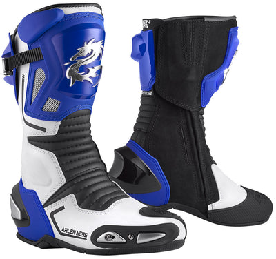 Arlen Ness Sugello Motorcycle Boots#color_blue-white-black