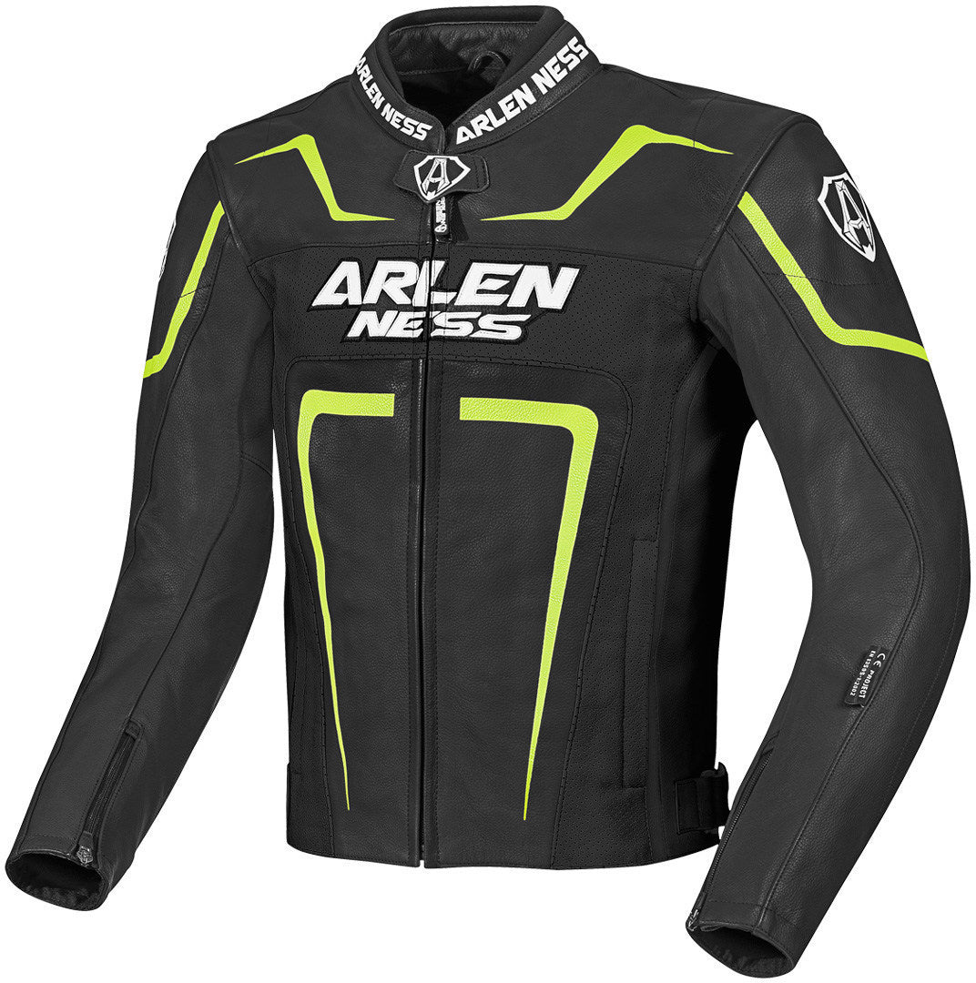 Arlen Ness Motegi Motorcycle Leatherjacket#color_black-neon-yellow