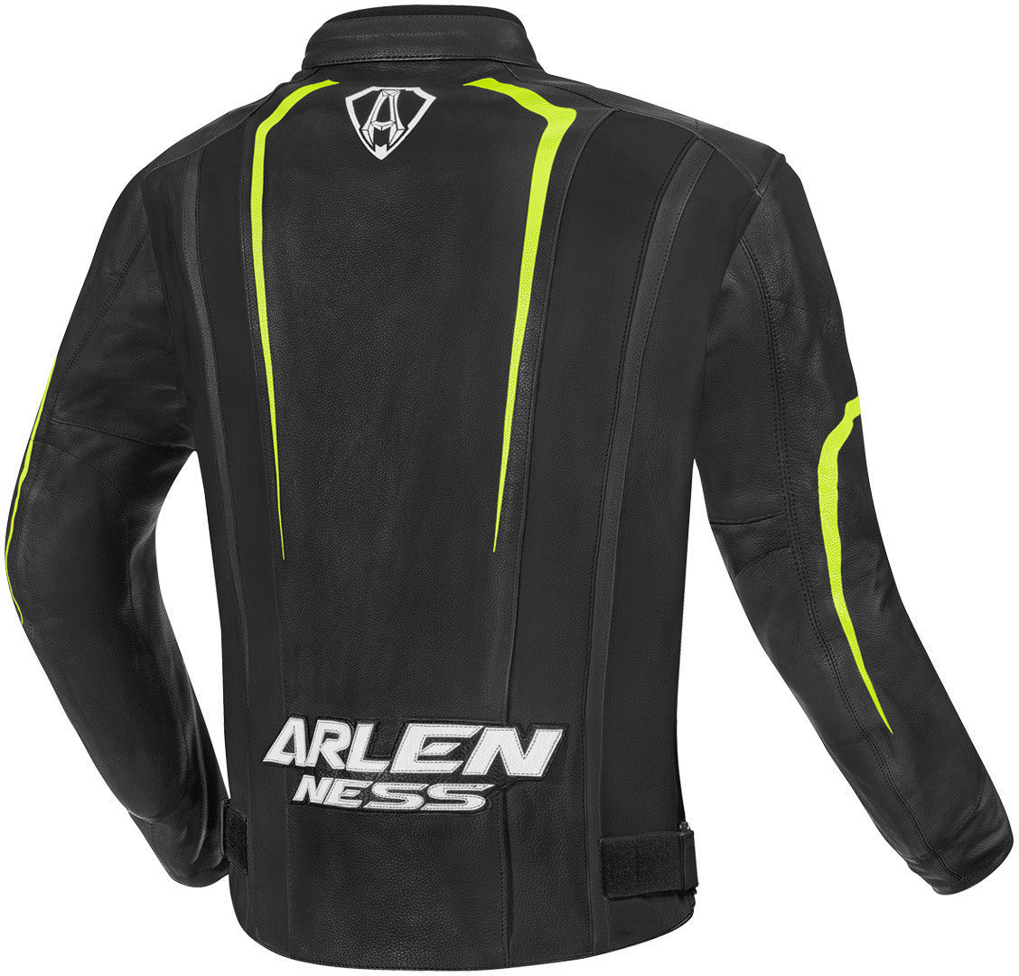 Arlen Ness Motegi Motorcycle Leatherjacket#color_black-neon-yellow