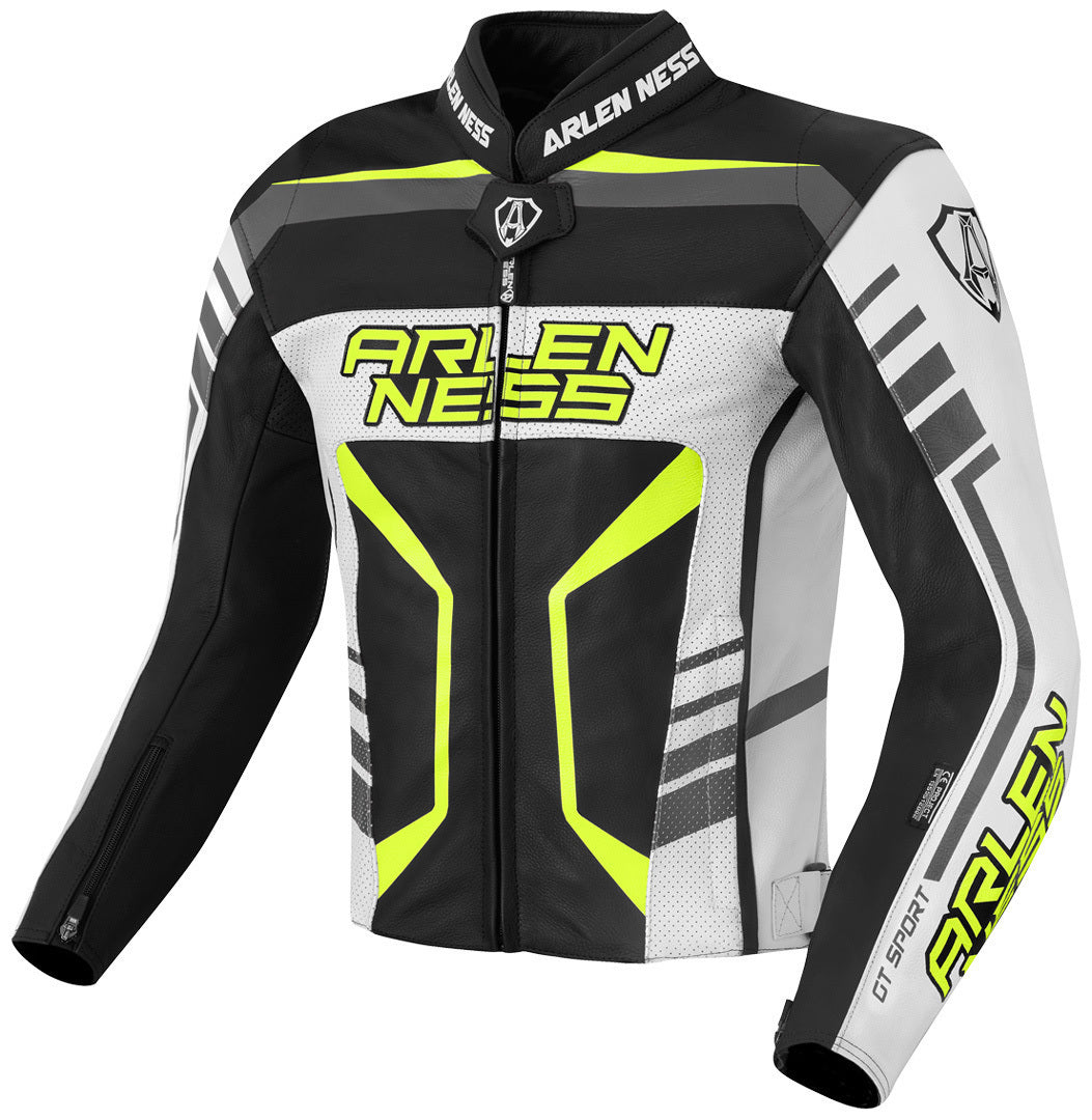 Arlen Ness Rapida 2 Motorcycle Leather Jacket#color_black-white-fluo-yellow