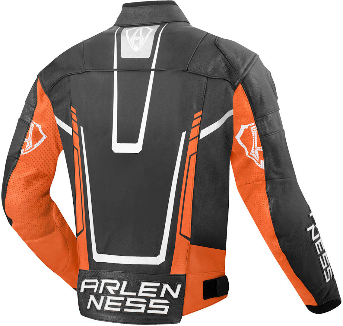 Arlen Ness Track Motorcycle Leather Jacket#color_black-orange