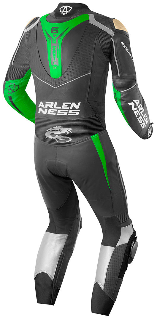 Arlen Ness Sugello One Piece Motorcycle Leather Suit#color_black-grey-green