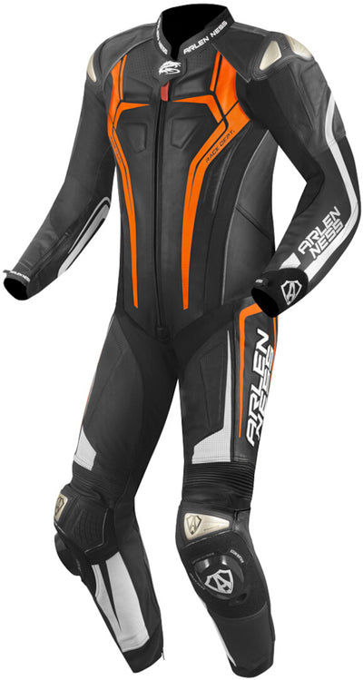 Arlen Ness Sugello 2 One Piece Motorcycle Leather Suit#color_black-orange