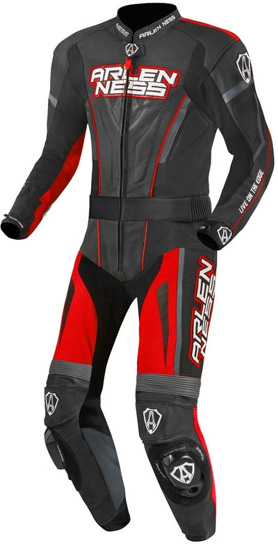 Arlen Ness Edge Two Piece Motorcycle Leather Suit#color_black-grey-red