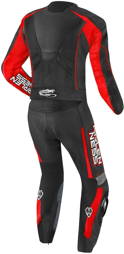 Arlen Ness Edge Two Piece Motorcycle Leather Suit#color_black-grey-red