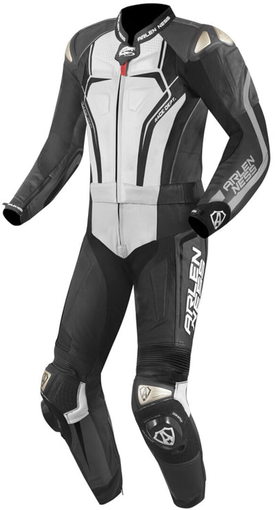 Arlen Ness Race-X Two Piece Motorcycle Leather Suit#color_black-white-grey