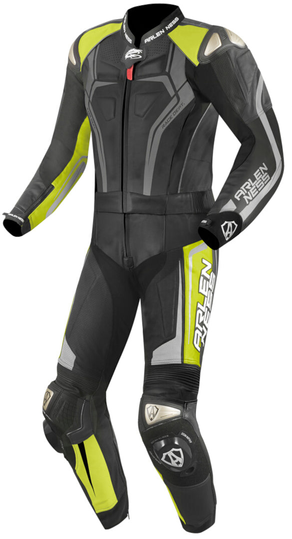 Arlen Ness Race-X Two Piece Motorcycle Leather Suit#color_black-grey-yellow